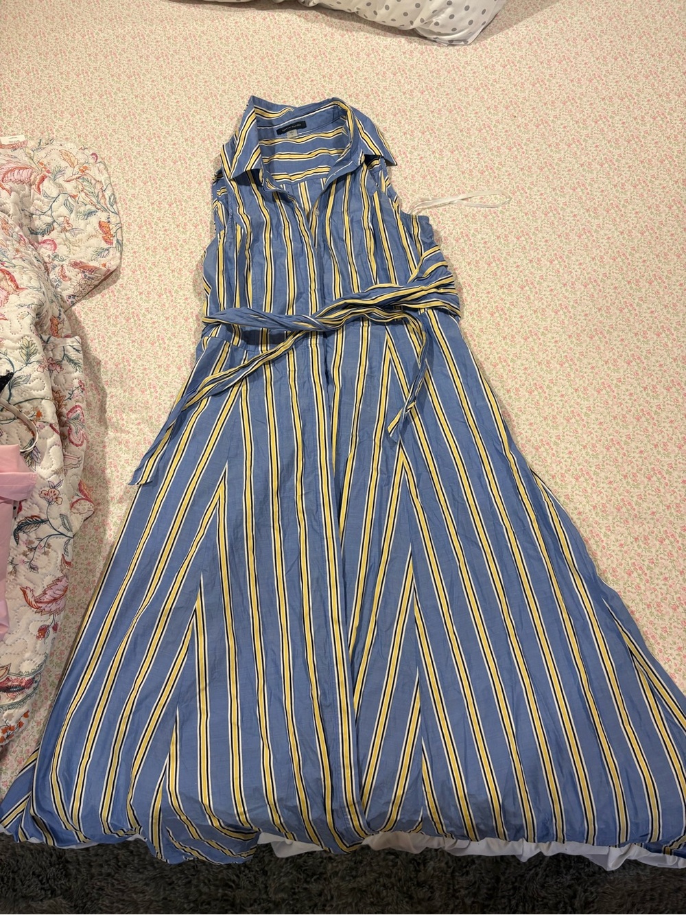 Tommy Hilfiger Blue and Yellow Vertical-Strip Maxi Dress